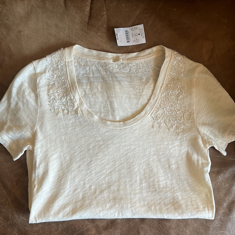 J. Crew holiday white embellished cotton tee